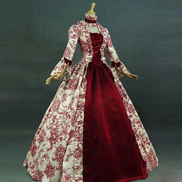nonspecific Dresses & Skirts - Medieval Flare Sleeve Victorian Party Formal Gown Renaissance Gothic Floral Sm